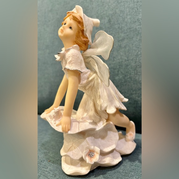 Charming Vintage Fairy Figurine in Sparkly White Dress with Mesh Wings, 7” Tall - Picture 1 of 5